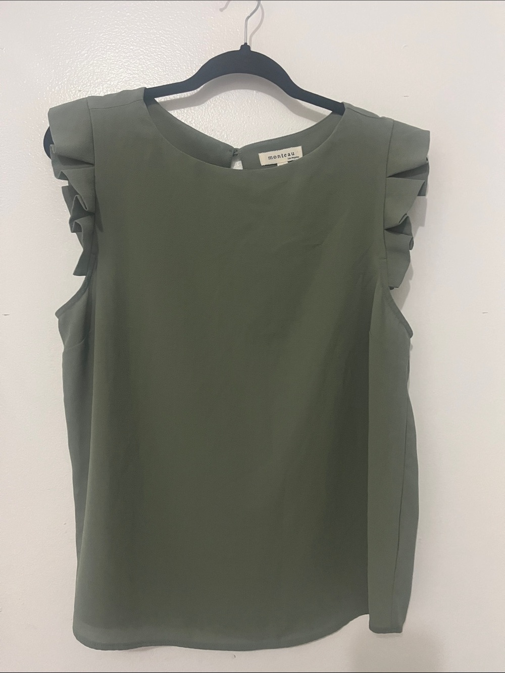 Monteau Olive Green Ruffle Cap-Sleeve Blouse